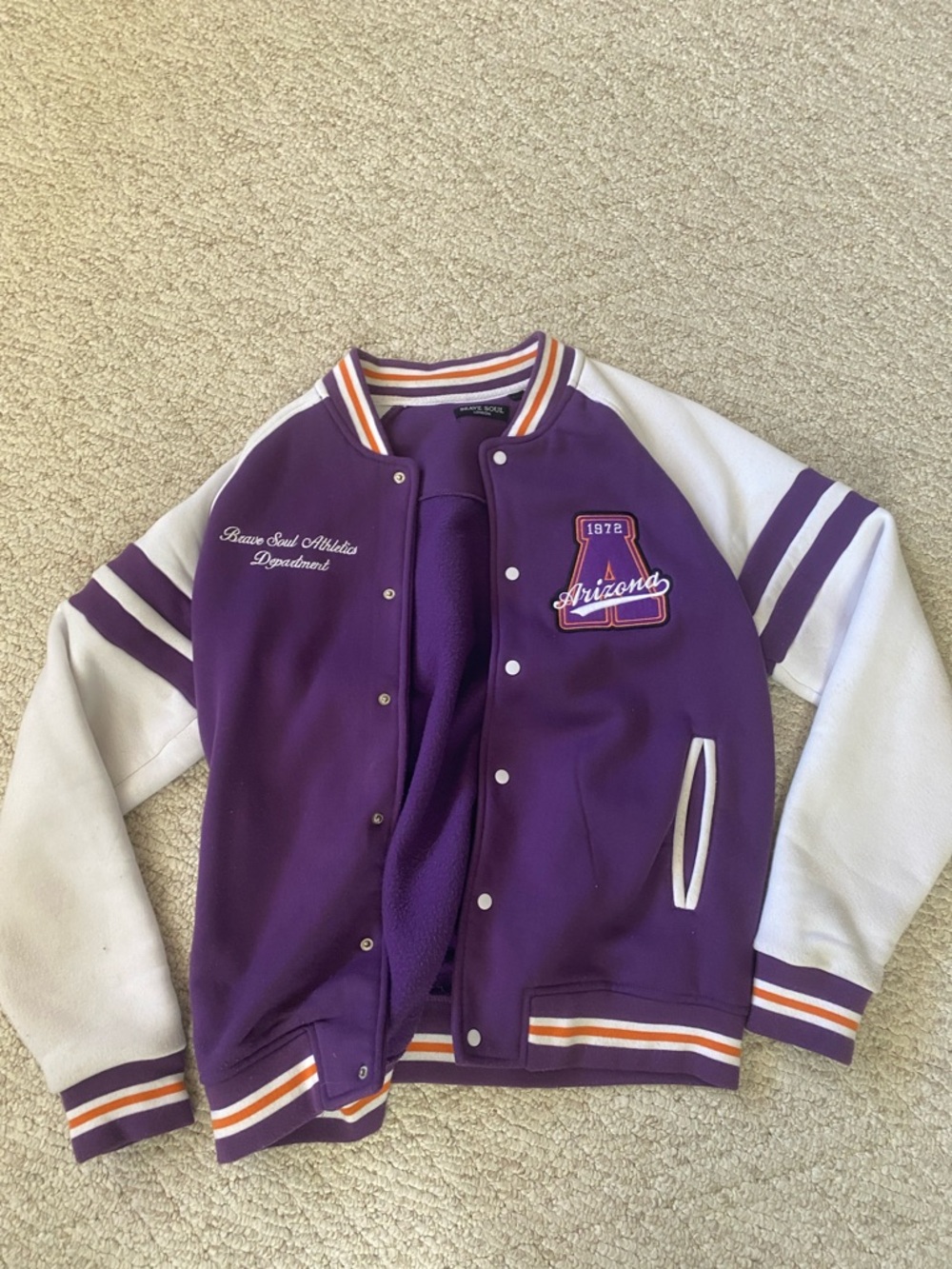 Brave Soul Purple and White Varsity Bomber Jacket
